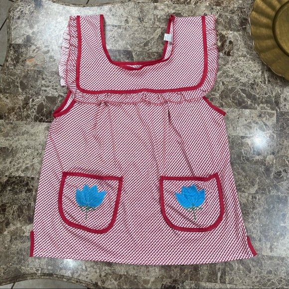 Mexican Artisan Apron Tradicional Style Red printed w/front pockets - Picture 2 of 8